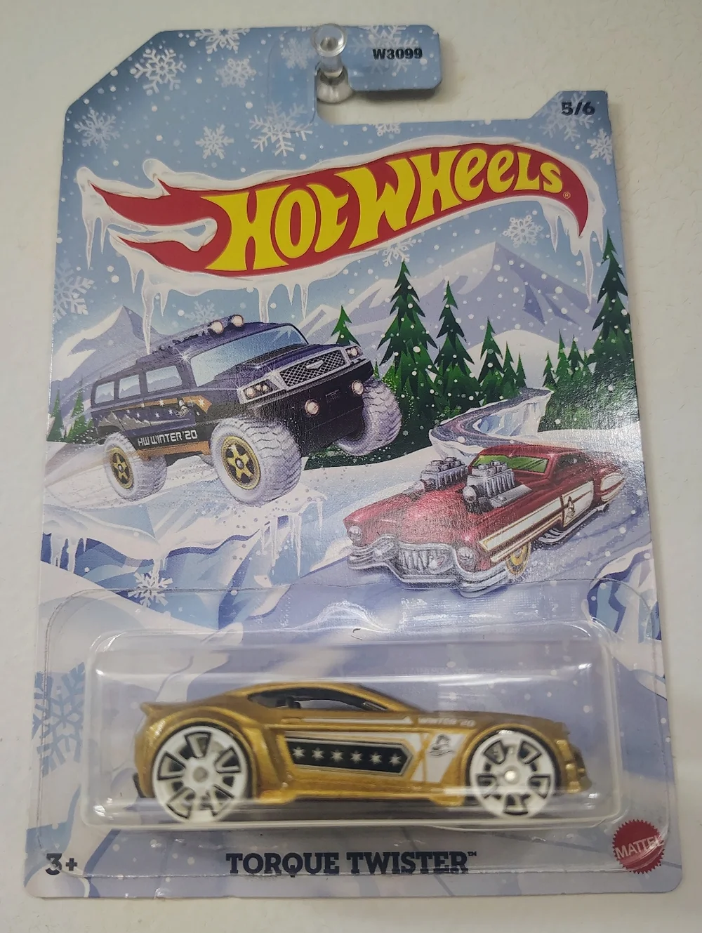 Torque Twister Hot Wheels 2020 Holiday Snow Card 5/6 Gold Diecast